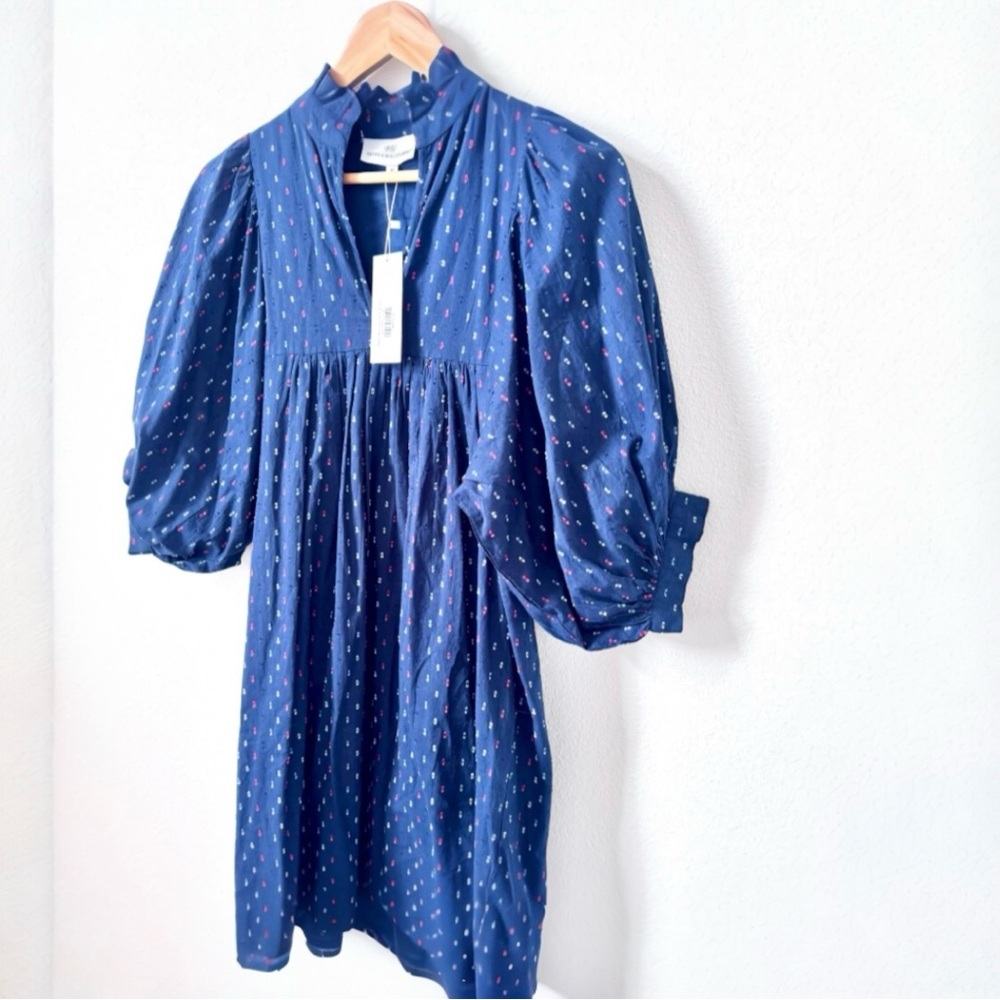 Never A Wallflower Navy Swiss Dot High Neck Dress small NWT - Picture 5 of 7